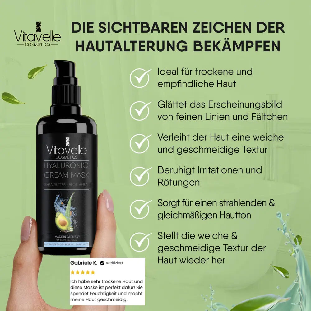 Hyaluronsäure Crememaske mit Aloe Vera & Avocado Öl