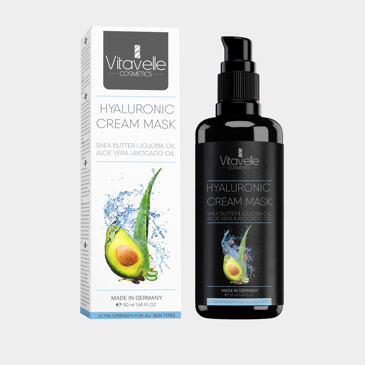 Hyaluronsyre-crememaske med aloe vera og avocadoolie