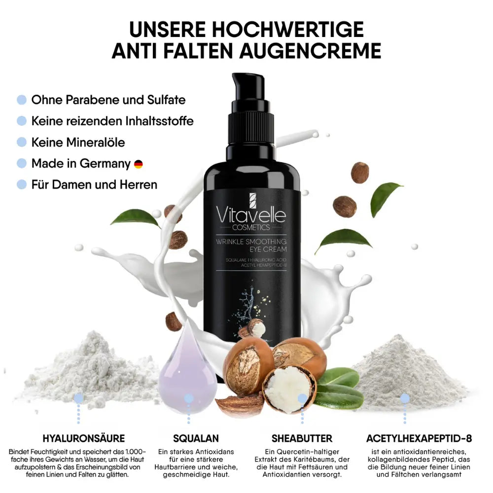Wrinkle-reducing eye cream with peptides and squalane