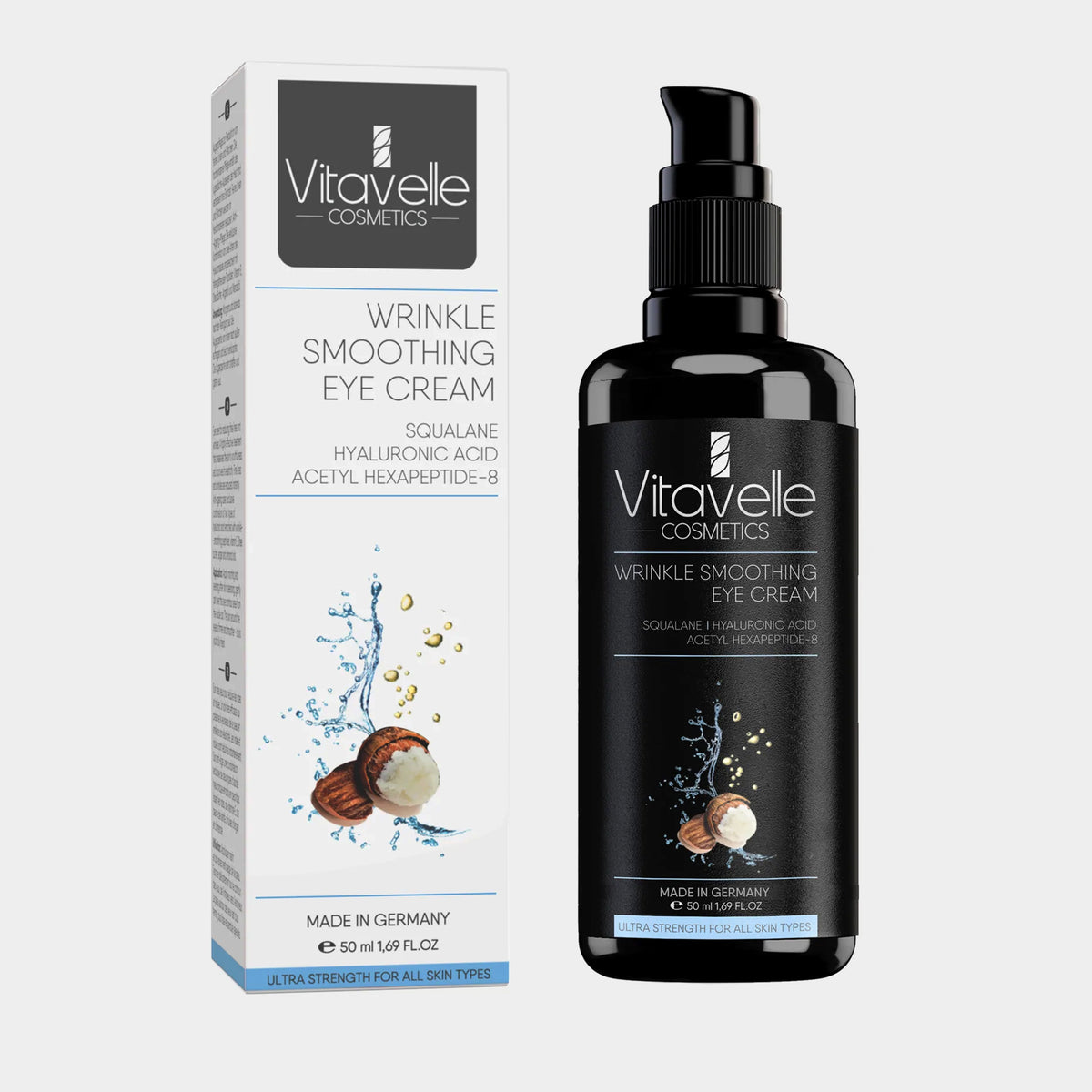 Wrinkle-reducing eye cream with peptides and squalane